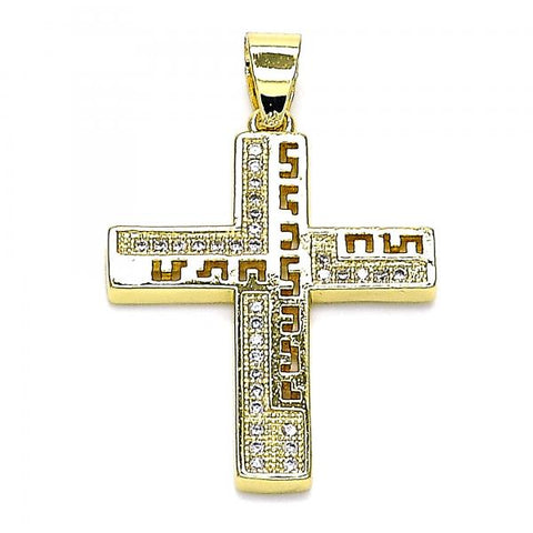 Dije Religioso 05.102.0006 Oro Laminado, Diseño de Cruz, con Micro Pave Blanca, Pulido, Dorado