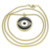 Collares con Dije 04.313.0030.20 Oro Laminado, Diseño de Ojo Griego, con Micro Pave Blanca, Esmaltado Negro, Dorado