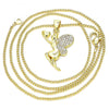Collares con Dije 04.156.0322.20 Oro Laminado, Diseño de Angel y Corazon, Diseño de Angel, con Micro Pave Blanca, Pulido, Dorado