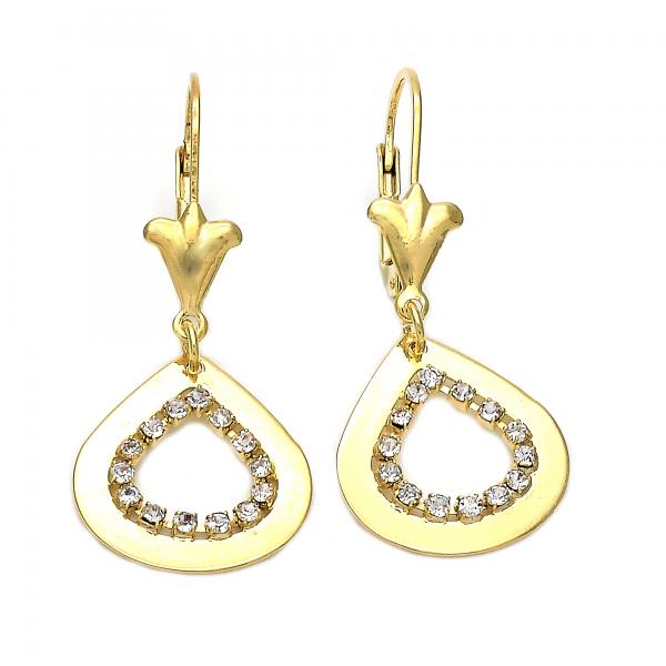 Arete Colgante 95.001 Oro Laminado, Diseño de Gota, con Zirconia Cubica Blanca, Pulido, Dorado