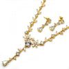 Collar y Arete 06.205.0002 Oro Laminado, Diseño de Flor y Oja, Diseño de Flor, con Zirconia Cubica Blanca, Pulido, Dorado