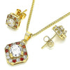 Juego de Arete y Dije de Adulto 10.344.0016.1 Oro Laminado, con Micro Pave Granate y Blanca, Pulido, Dorado