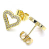 Arete Dormilona 02.156.0484 Oro Laminado, Diseño de Corazon, con Micro Pave Blanca, Pulido, Dorado