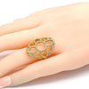 Anillo Multi Piedra 01.118.0016.08 Oro Laminado, Diseño de Flor, con Cristal Blanca, Pulido, Dorado