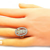 Anillo Elegante 01.380.0022.08 Oro Laminado, Diseño de Guadalupe y Flor, Diseño de Guadalupe, con Zirconia Cubica Blanca, Pulido, Dorado