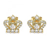 Arete Dormilona 02.387.0027 Oro Laminado, Diseño de Corona, con Zirconia Cubica Blanca, Pulido, Dorado