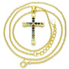 Collares con Dije 04.336.0082.2.16 Plata Rodinada, Diseño de Cruz, con Zirconia Cubica Multicolor, Pulido, Dorado