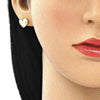 Arete Dormilona 02.156.0495.1 Oro Laminado, Diseño de Corazon, con Micro Pave Granate y Blanca, Pulido, Dorado