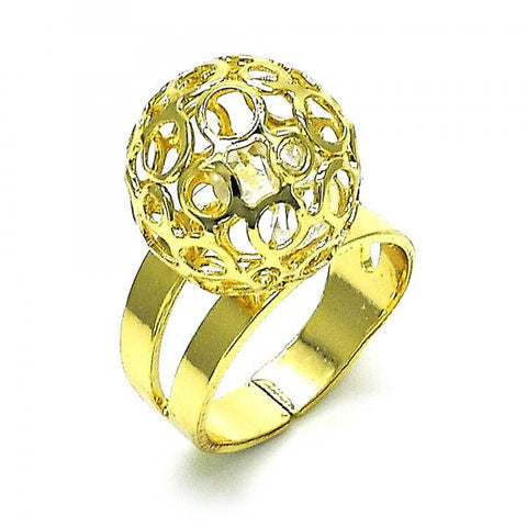 Anillo Elegante 01.383.0003 Oro Laminado, Diseño de Bola y Filigrana, Diseño de Bola, con Cristal Blanca, Pulido, Dorado