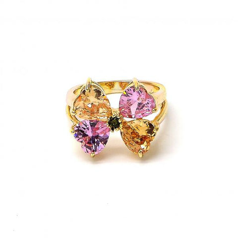 Anillo Multi Piedra 5.172.009.08 Oro Laminado, Diseño de Arco, con Zirconia Cubica Multicolor, Pulido, Dorado