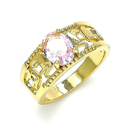 Anillo Multi Piedra 01.284.0039.06 Oro Laminado, Diseño de Elefante, con Zirconia Cubica Rosado, Pulido, Dorado