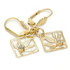 Arete Colgante 81.009 Oro Laminado, Diseño de Oja, con Cristal Blanca, Diamantado, Dorado