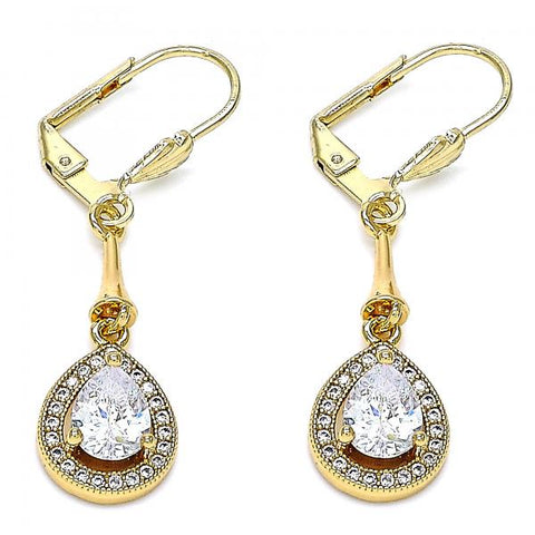 Arete Largo 02.387.0044.2 Oro Laminado, Diseño de Gota, con Zirconia Cubica Blanca, Pulido, Dorado