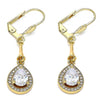 Arete Largo 02.387.0044.2 Oro Laminado, Diseño de Gota, con Zirconia Cubica Blanca, Pulido, Dorado