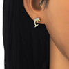 Arete Dormilona 02.336.0082.2 Plata Rodinada, Diseño de Delfin, con Zirconia Cubica Negro y Blanca, Pulido, Dorado
