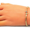 Pulsera Elegante 03.368.0067.08 Oro Laminado, Diseño de Corazon, con Micro Pave Rubi y Blanca, Pulido, Dorado