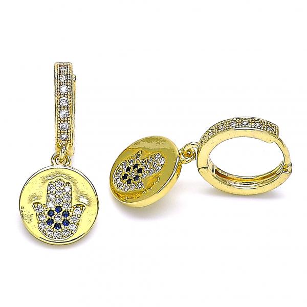 Argolla Huggie 02.381.0027.15 Oro Laminado, Diseño de Mano de Dios, con Micro Pave Topacio Azul y Blanca, Pulido, Dorado