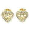 Arete Dormilona 02.156.0502 Oro Laminado, Diseño de Corazon, con Micro Pave Blanca, Pulido, Dorado