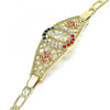 Pulsera Elegante 03.380.0087.08 Oro Laminado, Diseño de San Judas y Flor, Diseño de San Judas, con Cristal Multicolor, Pulido, Tricolor