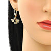 Juego de Arete y Dije de Adulto 10.210.0140.2 Oro Laminado, Diseño de Abeja, con Zirconia Cubica Negro y Blanca, Pulido, Dorado