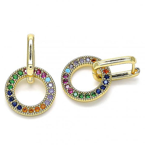 Argolla Huggie 02.210.0486.4.12 Oro Laminado, con Zirconia Cubica Multicolor, Pulido, Dorado