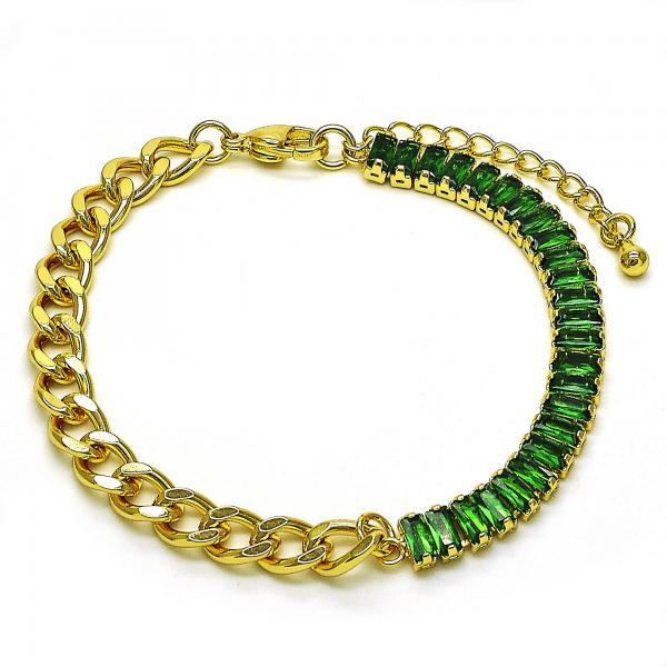 Pulsera Elegante 03.341.0190.07 Oro Laminado, Diseño de Miami Cubana, con Zirconia Cubica Verde, Pulido, Dorado