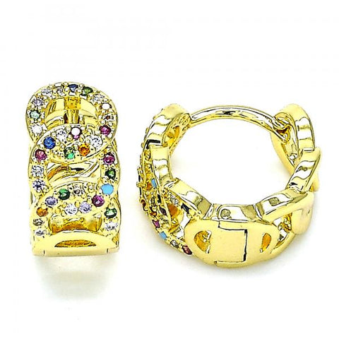 Argolla Huggie 02.381.0009.12 Oro Laminado, con Micro Pave Multicolor, Pulido, Dorado