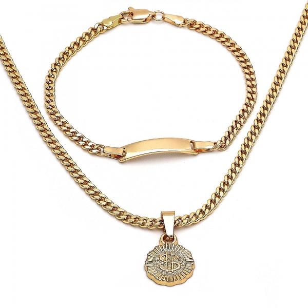 Collar y Pulso 06.63.0263 Oro Laminado, Diseño de Dinero, Pulido, Dorado
