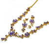 Collar y Arete 06.221.0016.1 Oro Laminado, Diseño de Flor y Gota, Diseño de Flor, con Zirconia Cubica Amatista, Pulido, Dorado