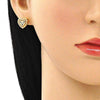 Juego de Arete y Dije de Adulto 10.156.0408.1 Oro Laminado, Diseño de Corazon y Arco, Diseño de Corazon, con Micro Pave Granate, Pulido, Dorado