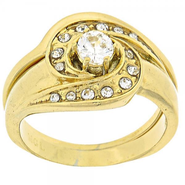 Anillo Multi Piedra 5.166.003.09 Oro Laminado, Diseño de Doble, con Zirconia Cubica Blanca y CristalBlanca, Pulido, Dorado