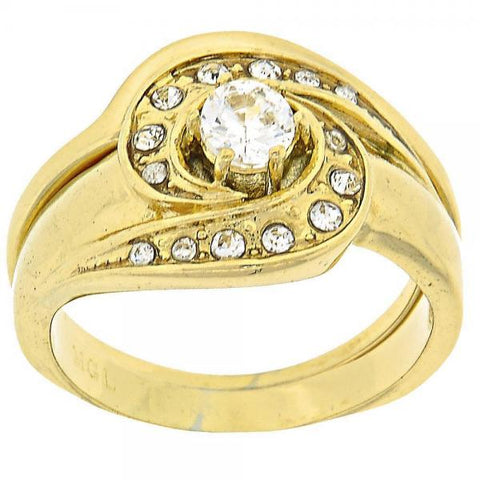 Anillo Multi Piedra 5.166.003.09 Oro Laminado, Diseño de Doble, con Zirconia Cubica Blanca y CristalBlanca, Pulido, Dorado