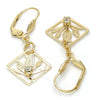 Arete Colgante 81.009 Oro Laminado, Diseño de Oja, con Cristal Blanca, Diamantado, Dorado
