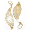 Arete Colgante 77.001 Oro Laminado, Diseño de Oja, con Cristal Blanca, Pulido, Dorado