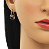 Arete Gancho Frances 5.125.005 Oro Laminado, Diseño de Flor, con Zirconia Cubica Negro y Blanca, Pulido, Dorado