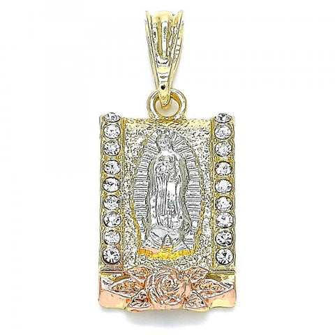 Dije Religioso 05.380.0083 Oro Laminado, Diseño de Guadalupe y Flor, Diseño de Guadalupe, con Cristal Blanca, Pulido, Tricolor