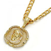 Dije Religioso 05.120.0038 Oro Laminado, Diseño de Jesus, con Micro Pave Blanca, Pulido, Dorado