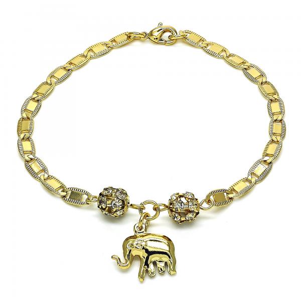 Pulsera de Dije 03.63.2076.08 Oro Laminado, Diseño de Elefante, con Cristal Blanca, Pulido, Dorado