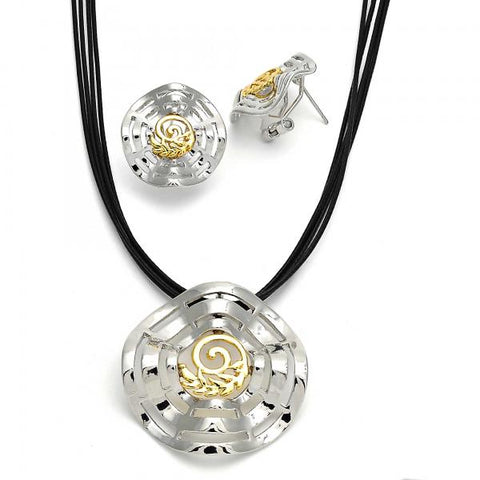 Collar y Arete 06.59.0112 Oro Laminado, Diseño de Espiral y Oja, Diseño de Espiral, Pulido, Dos Tonos