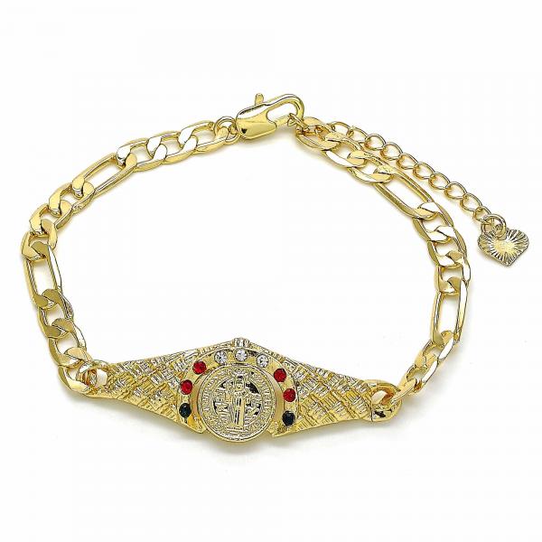 Pulsera Elegante 03.351.0048.2.07 Oro Laminado, Diseño de San Benito, con Cristal Multicolor, Diamantado, Dorado