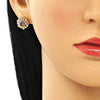 Arete Dormilona 02.387.0033.2 Oro Laminado, Diseño de Flor, con Zirconia Cubica Amatista y Blanca, Pulido, Dorado