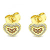 Arete Dormilona 02.156.0506.1 Oro Laminado, Diseño de Corazon, con Micro Pave Granate y Blanca, Pulido, Dorado