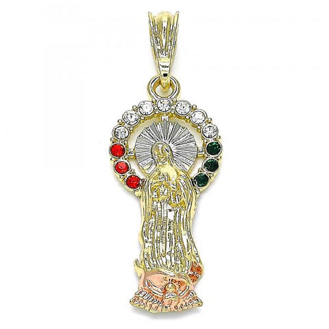 Dije Religioso 05.380.0112 Oro Laminado, Diseño de Guadalupe, con Cristal Multicolor, Pulido, Tricolor
