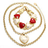 Collar y Pulso 06.63.0181 Oro Laminado, Diseño de Rolo y Corazon, Diseño de Rolo, con Cristal Blanca, Esmaltado Marron, Dorado