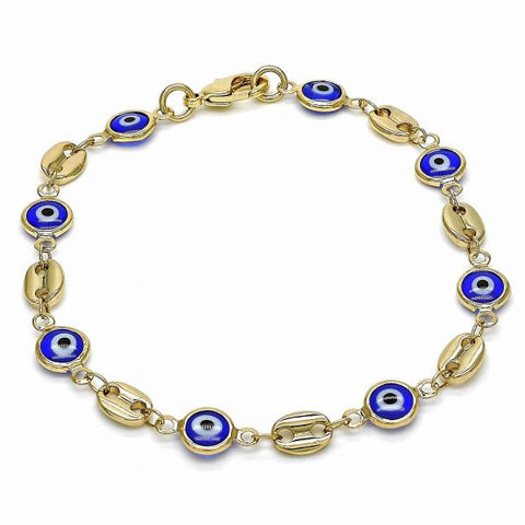 Pulsera Elegante 03.326.0012.2.08 Oro Laminado, Diseño de Ojo Griego, Resinado Azul, Dorado