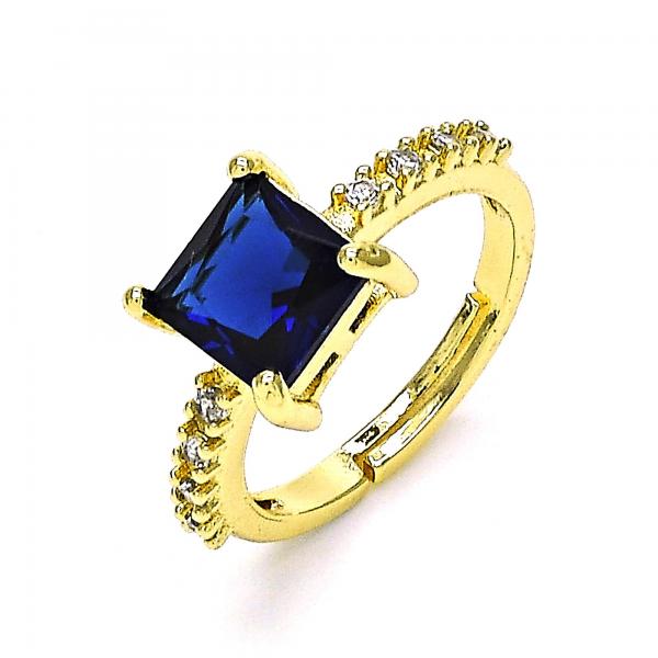 Anillo Multi Piedra 01.284.0056.3 Oro Laminado, con Zirconia Cubica Zafiro Azul y Micro PaveBlanca, Pulido, Dorado