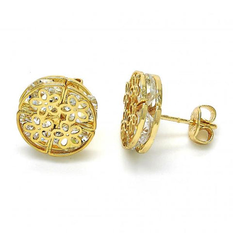 Arete Dormilona 02.106.0018 Oro Laminado, Diseño de Flor, con Zirconia Cubica Blanca, Pulido, Dorado