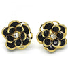 Arete Dormilona 02.64.0641.4 Oro Laminado, Diseño de Flor, con Cristal Negro y Blanca, Pulido, Dorado