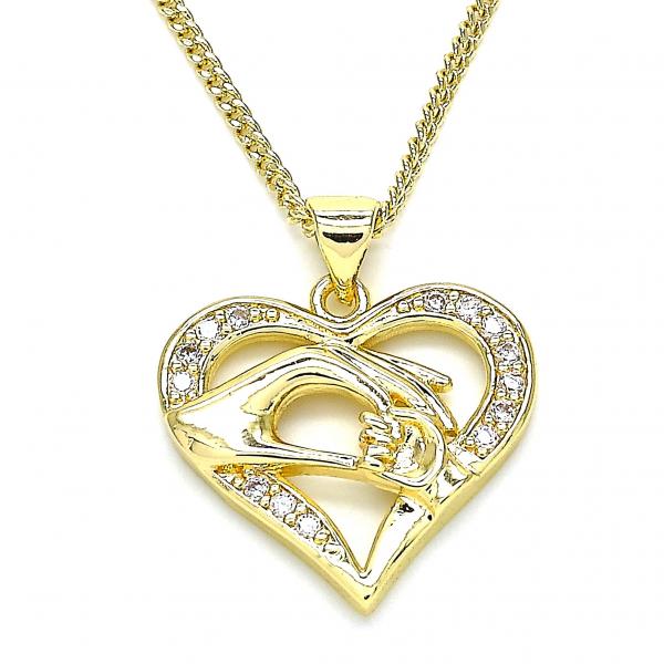 Collares con Dije 04.156.0337.20 Oro Laminado, Diseño de Corazon y Manos, Diseño de Corazon, con Micro Pave Blanca, Pulido, Dorado