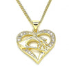 Collares con Dije 04.156.0337.20 Oro Laminado, Diseño de Corazon y Manos, Diseño de Corazon, con Micro Pave Blanca, Pulido, Dorado